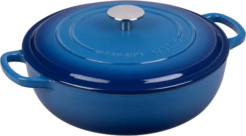 Vista 3 de EDGING CASTING - Horno holandés de hierro fundido esmaltado con asa doble, cacerola poco profunda con tapa, 3.8 cuartos de galón, azul (Lake Blue)