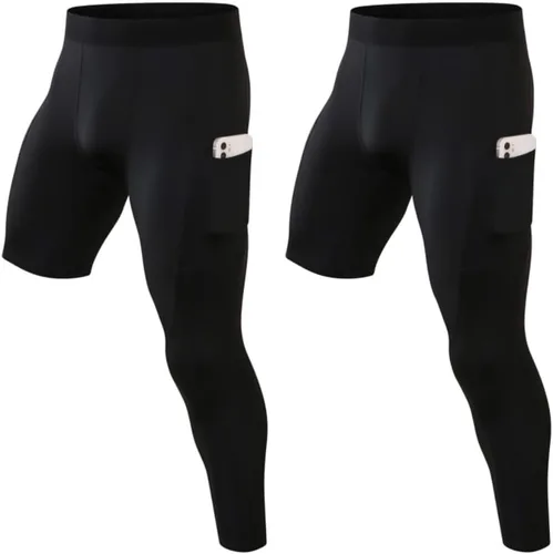 Vista 46 de Pantalones de compresión para hombre, mallas de compresión de una pierna para baloncesto, capri 3/4, leggings atléticos, capa base de secado fresco