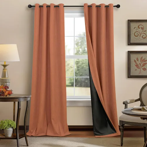 Vista 9 de Pitalk Cortinas texturizadas de lino para oscurecer la habitación para dormitorio, 63 pulgadas de largo, 2 paneles con ojales burg, cortinas opacas