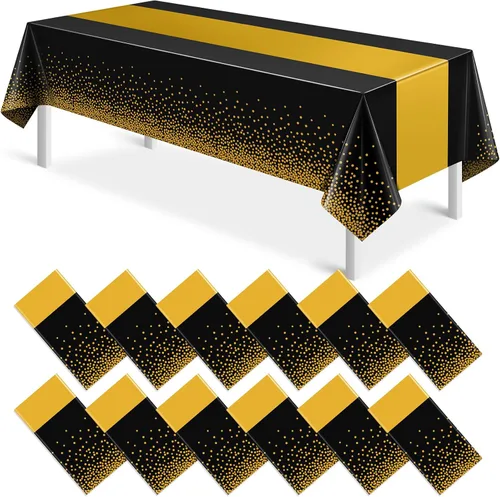 Vista 33 de MASHAN 1 mantel negro y azul para decoración de fiesta, mantel de plástico negro impreso azul, funda rectangular desechable para cumpleaños, boda