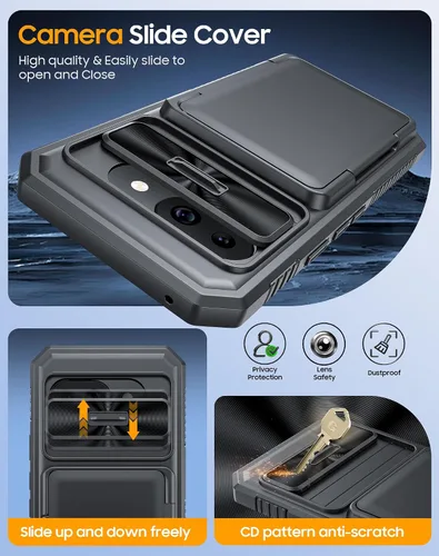 Vista 4 de CENMASO - Funda para Google Pixel 9a con tarjetero (4 tarjetas), funda deslizante para cámara y función atril, bloqueo RFID, protección militar