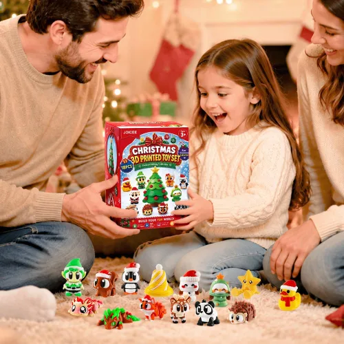 Vista 4 de JOICEE 18 piezas de animales impresos en 3D de Navidad con árbol de Navidad Rojo