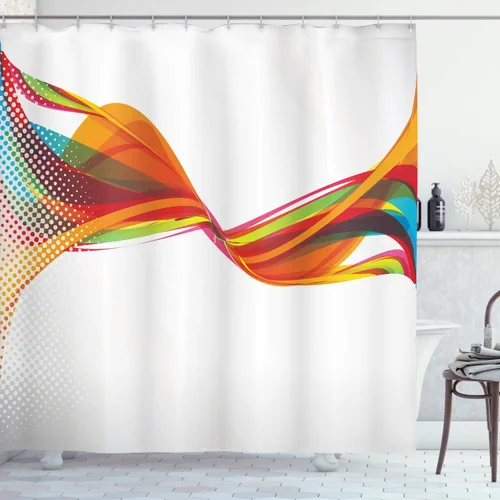Vista 12 de Ambesonne Cortina de ducha retro, diseño clásico de rayas verticales, imagen, imagen antigua, obra de arte, juego de decoración de baño de tela