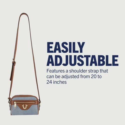 Vista 4 de True Religion Bolso cruzado para mujer, bolso pequeño con correa ajustable, mezclilla, Azul (Denim)