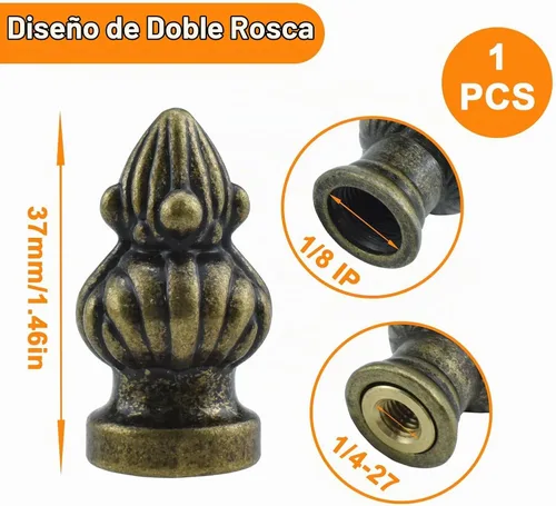 Vista 2 de Pomo de tapa de remate de lámpara de latón antiguo, se adapta