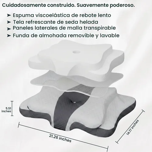 Vista 6 de Almohada cervical ergonómica para dormir – Almohada cervical de espuma viscoelástica para personas que duermen de lado y de espalda – Soporte