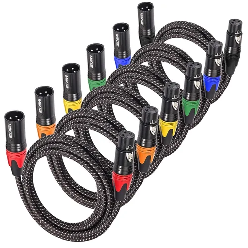 Vista 8 de Cables XLR de 1 pie, 2 paquetes, 3 pines XLR macho a hembra para micrófono Cables de conexión equilibrados trenzados cortos blindados