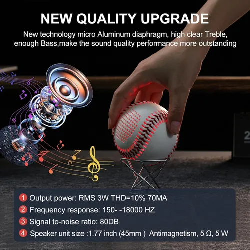 Vista 2 de Glow Baseball Bluetooth Speaker，Portable Sports Gift for Fans, Waterproof Outdoor Speaker with Party Lights. Rojo