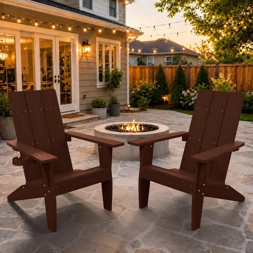 Vista 23 de MXIMU Silla Adirondack moderna resistente a la intemperie con portavasos, sillas de gran tamaño para hogueras Adorondic de plástico al aire libre