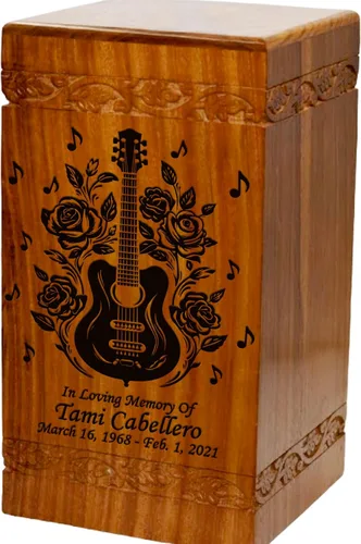Vista 10 de Urna de cremación de madera, urna funeraria humana de gran tamaño con personalización (mariposas)