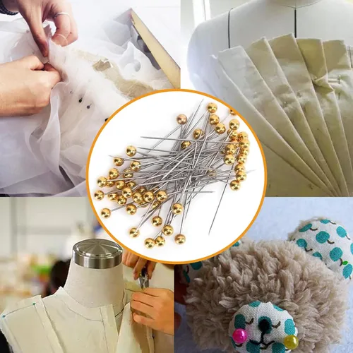 Vista 5 de 100 alfileres dorados con cabezas perladas, modista multiusos y alfileres de costura para tela, acolchado, lentejuelas y decoración de joyas