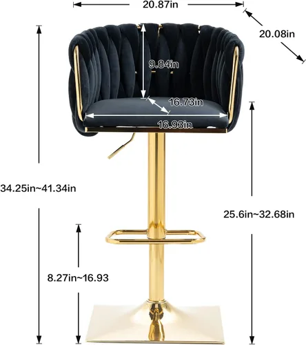 Vista 11 de SZLIZCCC Taburete de bar ajustable de terciopelo moderno, taburete de bar giratorio de 360 grados, taburete de isla de cocina curvado con respaldo