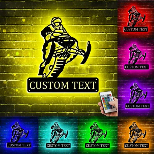 Vista 16 de Arte de pared de metal personalizado para motocross con luz LED, luz nocturna personalizada con nombre de motocross, decoración de lámpara de neón