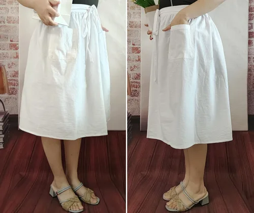 Vista 7 de Delantales unisex de chef blancos retro de algodón de 2 bolsillos, cintura camarera y camarera, Blanco