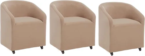 Vista 12 de Sillas de comedor de barril con ruedas, sillas tapizadas de lino beige para comedor y cocina, sillón lateral moderno con ruedas para dormitorio