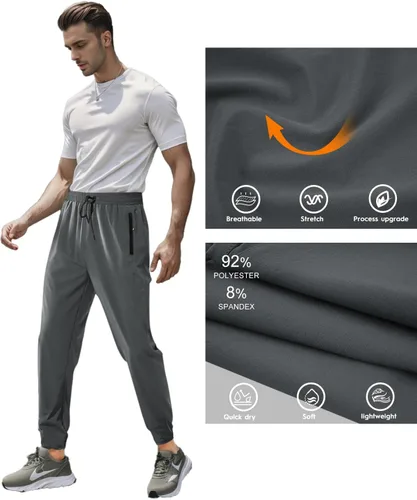 Vista 4 de ZIWOCH Pantalones deportivos para hombre, cintura elástica, pantalones de correr, entrenamiento, secado rápido, con bolsillos con cremallera