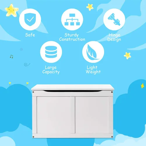 Vista 4 de Costzon Caja de juguetes de madera para niños, baúl y banco de almacenamiento para niños con tapa abatible, bisagras, organizador de almacenamiento