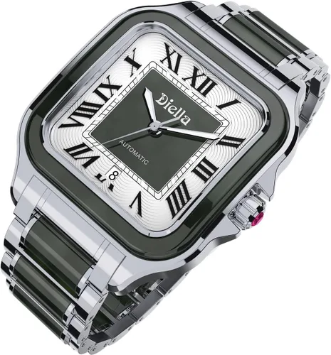 Vista 8 de Diella Relojes de pulsera automáticos rectangulares para hombres y mujeres con jade