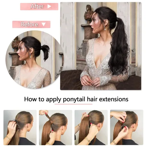 Vista 5 de Extensiones de cabello humano de 22 pulgadas, cola de caballo con clip, para mujer, color marrón chocolate (#4), 3.5 onzas