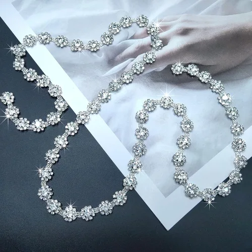Vista 3 de 1 yarda de diamantes de imitación elegante adorno de diamantes de imitación de cristal aplique de diamantes de imitación para decoración