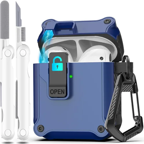 Vista 173 de R-fun Funda de carga compatible con AirPods de 2ª generación 2019, 1ª generación 2016, protección completa contra caídas, tapa desplegable