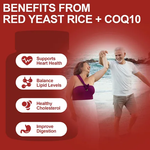 Vista 6 de Arroz de levadura roja de 2000 mg con CoQ10 100 mg - Suplemento de salud cardíaca sin citrinina con bergamota cítrica y espino - Apoya niveles