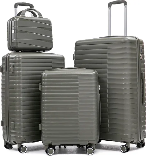 Vista 164 de Merax 3 piezas expandible ABS Hardshell equipaje Sets Spinner Wheel Maleta TSA Lock Suit Case, Apertura frontal negra, Juego de 2 piezas, Maleta