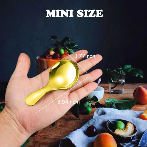 Vista 2 de Mini cucharas de acero inoxidable – Cucharas de sal y postre de mango corto para degustación, condimento, café, helado, pastel
