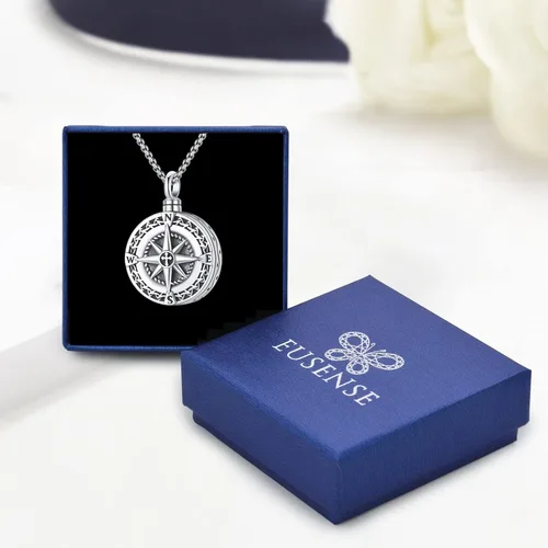 Vista 5 de Collar de Brújula para Hombres y Mujeres de Plata de Ley 925 con Colgante de Urna para Cenizas, Colgante de Medallón con Foto, Collar de Ancla