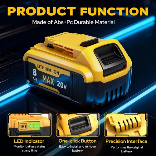 Vista 7 de Paquete de 2 baterías de alta capacidad de 8000 mAh compatibles con DEWALT 20V MAX