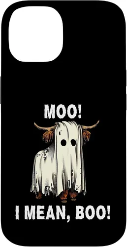 Vista 4 de iPhone 16 Funny Ghost Highland Cow Halloween Moo I Mean Boo Men Women Case