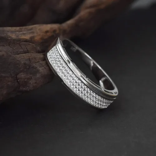 Vista 6 de Juego de anillos de boda chapados en oro de 18 quilates con circonita cúbica redonda de 2 quilates para hombre, plata de ley, anillos para pareja