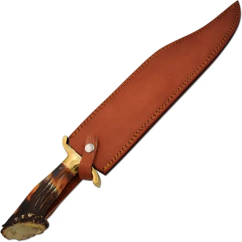 Vista 7 de Cuchillo de caza de mango de cuerno de ciervo de Montana de corona real hecho a mano de encargo