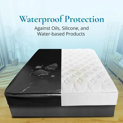 Vista 5 de Sábana Bajera de Vinilo Negro Queen Impermeable para Cama de Masaje con Bolsillo Lateral Protector de Colchón, Funda de Cama para Masaje Nuru