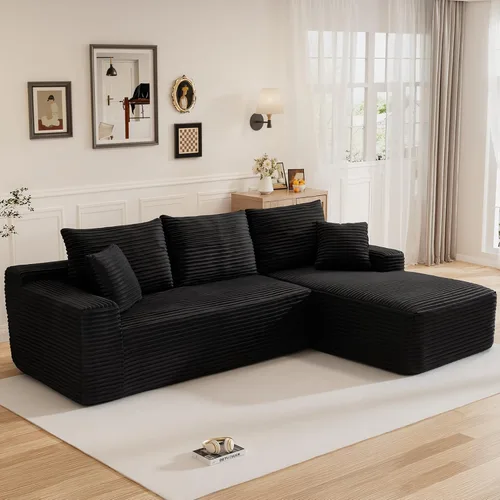 Vista 11 de Sofá modular sin hueso de 95 pulgadas, en forma de L con diván, tapicería de pana suave, asiento profundo, moderno y cómodo sofá para sala de estar