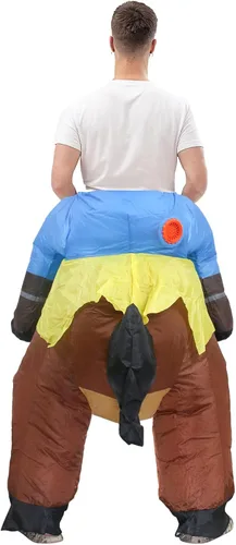 Vista 7 de IHGYT Disfraz inflable de caballo para montar en el aire, traje de fiesta, Halloween y Navidad, cosplay, tamaño adulto, Camello