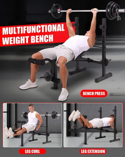 Vista 6 de OPPSDECOR Standard Weight Bench Set with Squat Rack, 900LBS Adjustable Bench Press Set with Leg Extension and Leg Curl, Foldable Flat Incline