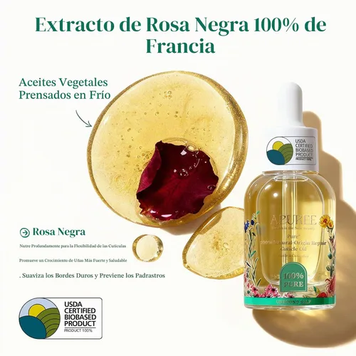 Vista 3 de Apuree Aceite de cutícula de base biológica de 1 onza: 100% puro Humedad profunda para cutículas dañadas Extracto de rosa negra Aceite