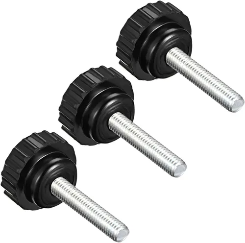 Vista 9 de Perillas de sujeción moleteadas, rosca macho M4 x 0.630 in, cabeza de 0.630 in, pomos de plástico termoestable para tornillo de pulgar negro