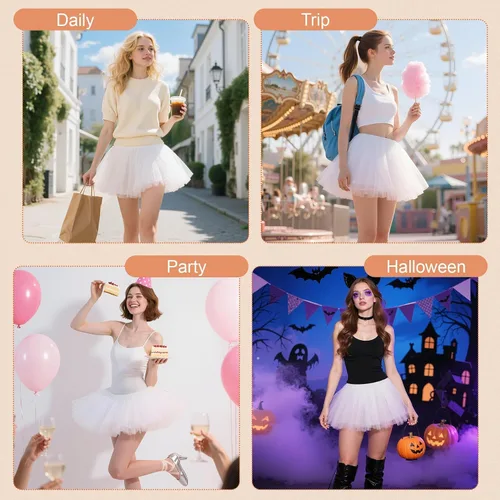 Vista 8 de American Trends Falda tutú de cintura elástica de 5 capas para mujer para Tutú blanco 01