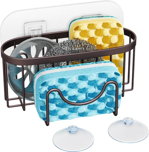 Vista 22 de HapiRm Organizador de esponja multifuncional con forma única en M, 2 métodos de instalación, organizador de fregadero de cocina, organizador
