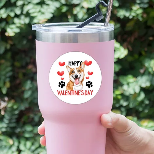 Vista 5 de 100 calcomanías de San Valentín con corazón rojo Corgi para perros, etiqueta de vinilo para perros del día de San Valentín, calcomanías redondas