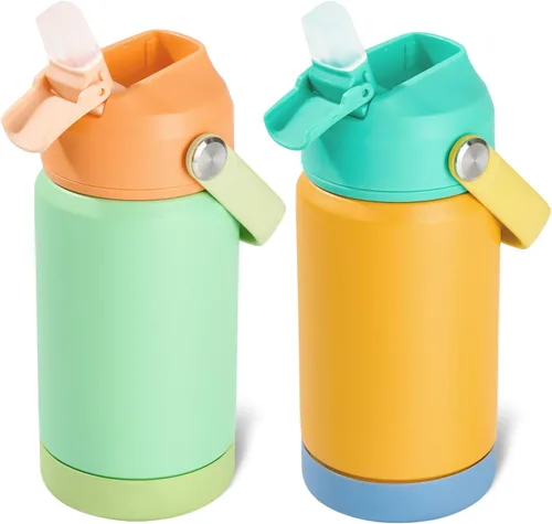 Vista 14 de Kerilyn - Botella de agua para niños, de acero inoxidable, con pajilla a prueba de fugas, con aislamiento térmico, libre de bisfenol A, unisex