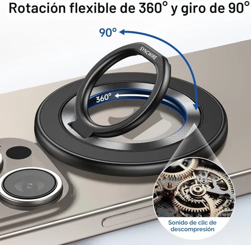 Vista 2 de SYNCWIRE - Soporte magnético con aro para MagSafe, rotación de 360 grados, agarre y soporte para teléfono, aro para dedo, doble imán, compatible