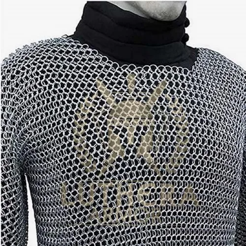 Vista 3 de Camisa de malla a tope con coif Haubergeon vestido de aluminio para SCA LARP