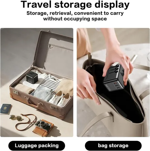 Vista 7 de Adaptador de viaje universal, adaptador de corriente internacional GaN de 70 W con 3 puertos USB C y 1 USB A de carga rápida, cargador de pared PD