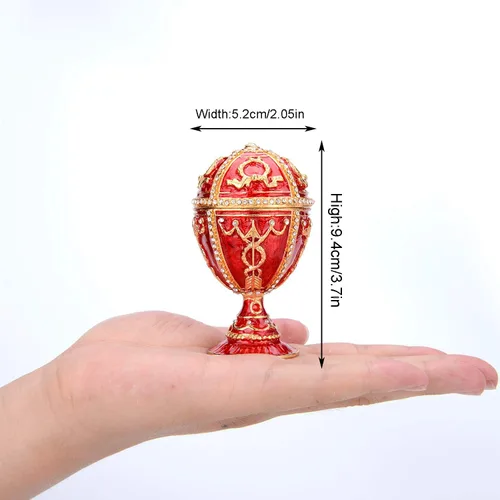 Vista 3 de QIFU Faberge - Caja de baratijas pintada a mano con bisagras, adornos clásicos para almacenar joyas, regalo único para el día de Pascua