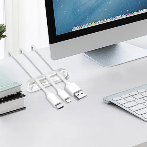 Vista 5 de SOULWIT Clips Sujetadores de Cables, Paquete de 3 Clips Organizadores de Gestión de Cables de Silicona Autoadhesivos para Escritorio Cable de Carga