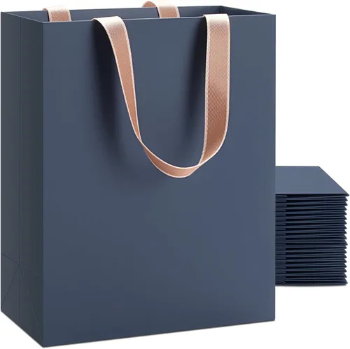 Vista 14 de Bolsas de regalo negras con asas, 10 bolsas de papel kraft de 5.25 x 3.75 x 8 pulgadas para bodas, fiestas, negocios, venta al por menor Negro