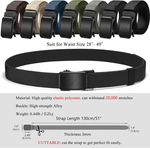 Vista 2 de LionVII Cinturón para hombre con trinquete elástico, cinturón elástico para el trabajo con hebilla automática para hombres, 1 3/8" ajustable